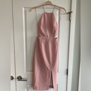 NICHOLAS Pale Pink Midi Cutout Side Slit Cocktail Dress sz 0